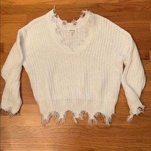 White distressed V-neck Sweater!